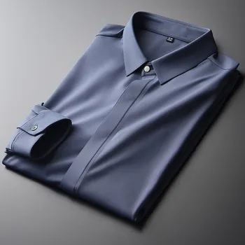 Asasel Solid Färg Manliga Tröjor av Hög Kvalitet Lång Ärm Hösten Mens Skjortor Plus Storlek 4xl Mode Slim Fit Man Shirts