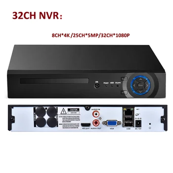 AZISHN 8CH/16CH/32CH H. 265/H. 264 Security Network Video Recorder Stöd 4 MEGAPIXEL 5MP 1080P ONVIF-HDMI VGA-FTP-3G CCTV NVR för IP Cam