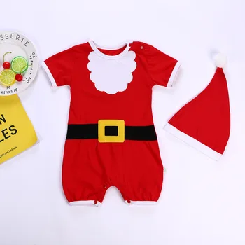 Baby Boy Jul Kostym Jumpsuit Jul Röd Snögubbe kortärmad Baby som Pojke Santa Claus Romper med Ren Hat