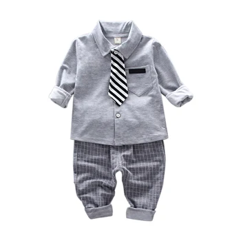 Baby Boy Kläder Barn Kläder Fast Print Långärmad Skjorta Blus Rutiga Byxor, Casual Kläder Kläder