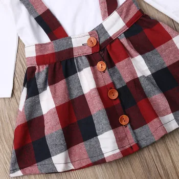 Baby Flickor Kläder Uppsättning T-shirt Toppar pläd totala Rem Kjol Kläder för Baby Girl Barn Kläder Barn Barn Kläder
