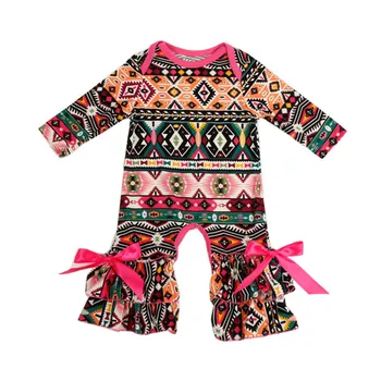 Baby Flickor kläder Våren hösten Ruggig ben Blomma Skriver Boutique Nyfödda Sparkdräkter pyjamas klänningar Spädbarn Jumpsuit Ut kläder
