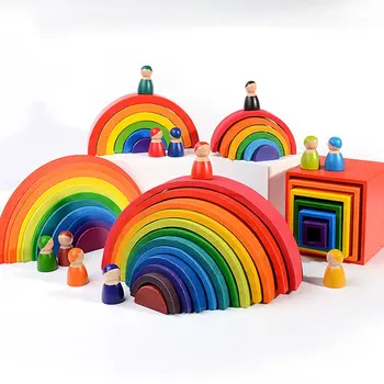 Baby Leksaker Stora Rainbow Stacker Trä-Leksaker För Barn Kreativa Rainbow byggstenar Montessori Pedagogisk Leksak för Barn