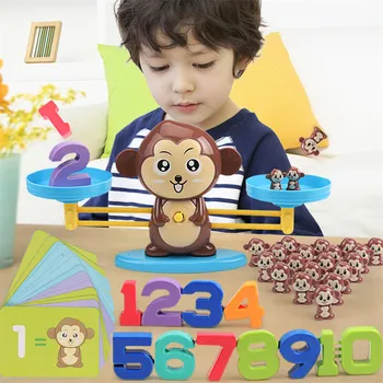 Baby Math Antalet Balans Spelet Toy Barn Apa Dog Match Balansera Skala Montessori Barn Leksaker Lära Sig Addera Och Subtrahera
