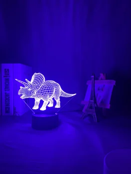 Baby Night Light Dinosaurie Triceratops för Barn Sovrum Inredning Nattlampa Cool Födelsedagspresent 3d-Illusion Akryl Batteri skrivbordslampa