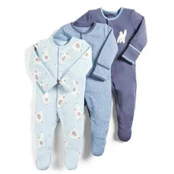 Baby Sparkdräkter Footies Höst Vinter 3st Sleepsuit Dinosaurie Nyfödda Baby Kläder Baby Girl Romper Nyfödda Jumpsuit Pyjamas