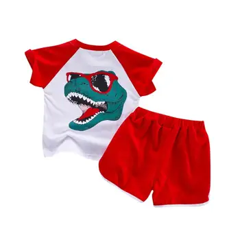 Babykläder Sommaren Baby Boys Kort Ärm Tecknat Dinosaurie Ut Toppar Blus T-shirt+Shorts Casual Kläder Uppsättningar