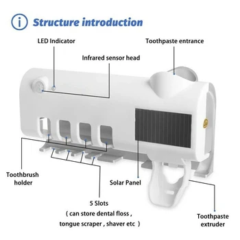Badrum UV Sterilizer Tandborste Tandborste Hållare förvaringsbox USB-Laddning Automatiskt Tandkräm Squeezers Hem Rengöring av Verktyg