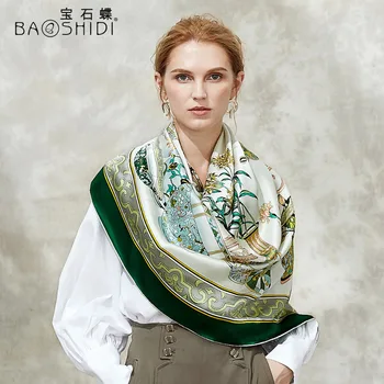 [BAOSHIDI] siden mode scarf,16m/m tjock, en Infinity-132*132 cm Halsdukar kvinnor, Eleganta varumärke scarfs,ladies sjal, kvinna hijab