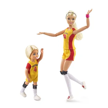 Barbie Fashion Doll Volleyboll Tränare Lärare med Lilla Barbie Baby volleybollnät och Volleyboll Leksak för Flicka Eller FRL33