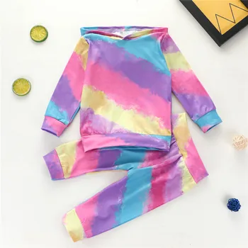 Barn Barn Barn Flickor Tie-Dye Outfits Långärmad Hoodie Toppen Långa Byxor Set Mode Höst Kläder