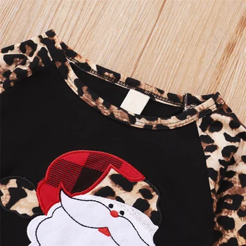 Barn Barn Flicka Leopard Santa Clause Kläder Satt 2020 Barn 1-6T Hösten Lång Ärm T-shirt Röd Rutiga Byxor Outfits 2st