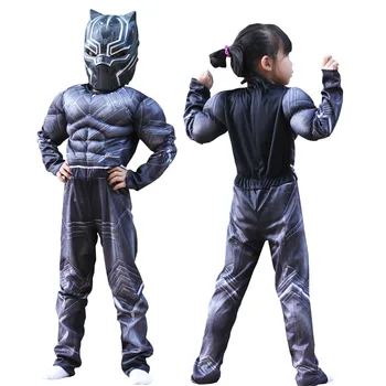 Barn Black Panther Muskel Kostym Cosplay Halloween-Fest Fancy Dress Jumpsuit Pojke
