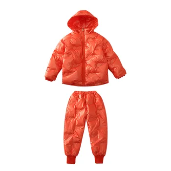 Barn Kläder Uppsättning Flickor Bomull Hooded Jacka Coat +2st Byxor Passar Barn Tonåringar Tjockare Ytterplagg Kalla Vintern Snowsuit
