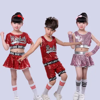 Barn Paljett Hip Hop Kläder Kläder för Flickor Jacka Gröda Linnen Shirt Shorts Jazz Dans Kostym Ballroom Dancing Streetwear