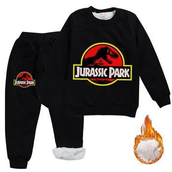 Barn Pojkar Kläder Uppsättning vintern Lägg till velvet för att hålla sig varm Munkjacka Träningsoverall Jurassic Park Maskerade Passar Barn Barn Flicka Tröja
