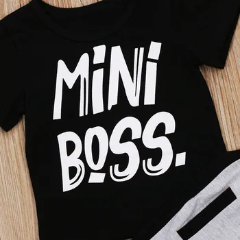 Barn Pojke Kläder Mini Boss Barn Pojke Kort Ärm T-shirt i Bomull Toppar Harem Byxa 2ST Sommar Kläder som för 1-6Y Pojkar