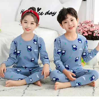 Barn Pyjamas Pojkar Flickor 2Pieces Barn Hösten Bomull T-tröja Byxa Kläder Uppsättningar Tecknat Pyjamas Sovkläder För 2 4 6 8 10 År