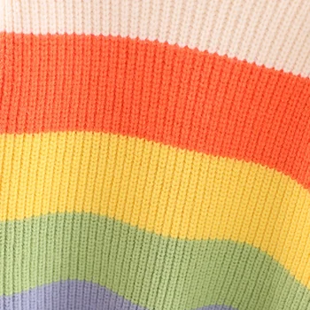 Barn Tröja Stickad Tröja Rainbow Färgglada Toppar för Barn 2020 Vintern Flickor Outfits Varm Tjock Mjuk långärmad Outwear