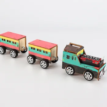 Barnen Vetenskap Leksaker DIY Experiment Kit 3D-Trä-Tåg Elektroniska Leksaker För Barn Pedagogiska Målade Leksak Set Interaktivt Spel