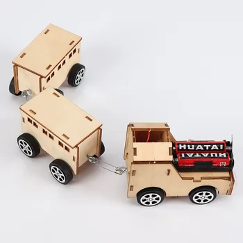 Barnen Vetenskap Leksaker DIY Experiment Kit 3D-Trä-Tåg Elektroniska Leksaker För Barn Pedagogiska Målade Leksak Set Interaktivt Spel