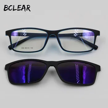 BCLEAR TR90 Eyeglass Ram Mirror Polarized Anti-Reflekterande UV400 Solen Objektivet Clip on Mode-den Optiska Ram Recept Solglasögon