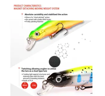 Bearking 8cm/8.5 g magnetsystem kvalitet fiske lure,diverse färg minnow vev 2017 hot modell vev bete utmärkt färg