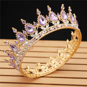 Beauty Crystal Royal Queen Kung Tiara Bridal Crown Diadem Cirkel Brud Huvudbonad Bröllop Hår Smycken Huvud Ornament Pageant