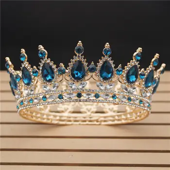 Beauty Crystal Royal Queen Kung Tiara Bridal Crown Diadem Cirkel Brud Huvudbonad Bröllop Hår Smycken Huvud Ornament Pageant