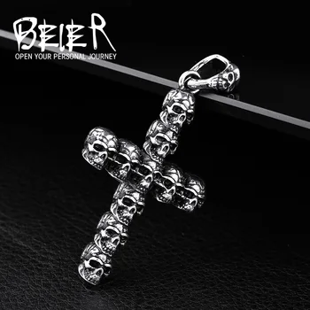 Beier 316L Rostfritt Stål hänge halsband punk kors skull samla hängande mode för män smycken LLBP8-157P
