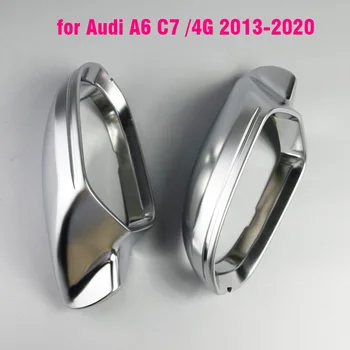 Bil Spegel Täcka För Audi A6 C7 S6 RS6 2013+ Matt Krom Silver backspegeln Täcker skyddslock Bil Styling