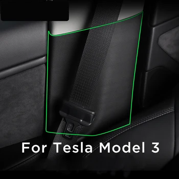 Bilen säkerhetsbälte B-stolpen Beskyddare Pad Läder Anti-smutsig Klistermärke Interiör Modifierade Dekoration För Tesla Model 3-Bil Tillbehör