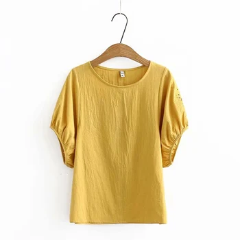 Blommig Brodyr Shirt Kvinnor Rulla Upp Ärmen Knappen Toppar 2020 Sommaren Nya Kort Ärm Arbete På Kontor Slitage Elegant Blus Plus-Storlek