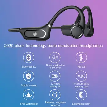 Bluetooth-5.0 Hörlurar benledningsimplantat Trådlösa Hörlurar IP55 Vattentät Sport Headset Med Mikrofon för Handsfree-Hörlurar