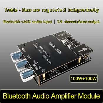 Bluetooth-5.0 stereo audio-förstärkare modul 100WX2 subwoofer Bass Treble Volume Control adj Ton Styrelsen AUX 12V 24V BIL