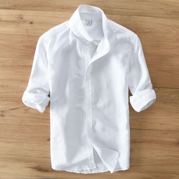 Bomull och linne varumärke shirt män långärmad hösten och sommaren shirts för män mode avslappnad vita skjortor manliga chemise camisa