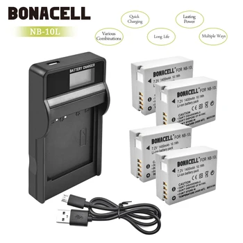 Bonacell 1400mAh NB-10L NB10L NB-10L Batterier+LCD-Laddare för Canon G1X G15 G16 SX40HS SX50HS SX60HS SX40 SX50 SX60 Bateria L50