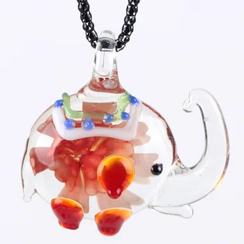 Bonsny Elefant Glasyr Glas Halsband I Murano Glas Långa Hängande 2016 Mode Smycken För Kvinnor Animal Charm Krage Tillbehör