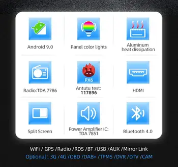 Bosion PX6 4G+64G 8 tum 1 DIN-universal Android-10 bilstereo GPS-Radio-Spelare Stereo Auto huvudenhet wi-fi trådlöst LAN USB-SWC BT RK3399