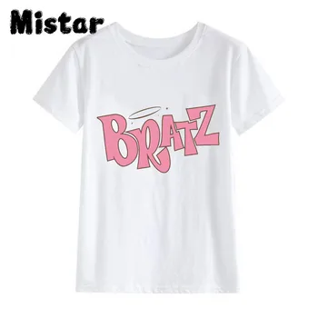 BRATZ angel kvinnor t-shirt ny sommar ut rosa brev t-shirt kort ärm casual vita toppar tshirt grafisk tees kvinnor kläder