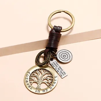Brons Lyckliga Trädet Hängande Läder Nyckelring för Damer Bil nyckelring Kvinnor Män Nyckel Hållare Nyckelring Handgjorda Smycken Vänner Eller