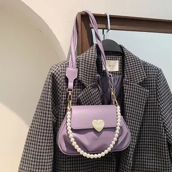 [BXX] Små PU Läder Pearl Chain Crossbody Väskor För Kvinnor 2021 Trend Handväska Kvinnors Märkesvaror Trend axelväska HQ718