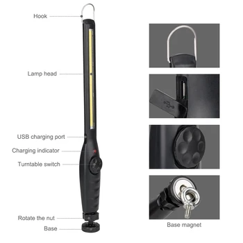 Bärbar COB arbetsbelysning Med Magnet Stå Krok USB-Laddningsbara Camping Ficklampa Ficklampa Lanterna Inbyggt Batteri