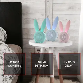 Bärbar Söt Kanin Form Av Digital Väckarklocka Med Led-Ljud Night Light-Funktionen Tabell Väggur För Heminredning
