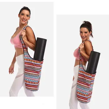 Bärbar Tryckt Canvas Yoga Mat Bag Multi-funktion Axel väskan med Dragkedja Ficka