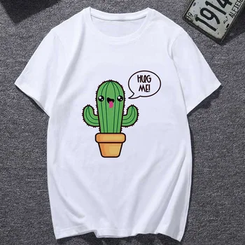 Cactus ballong skriva ut t-tröja kvinnor mode Harajuku Kort Ärm t-shirt Vit storlek personlighet Tshirt kvinnliga Toppar kläder