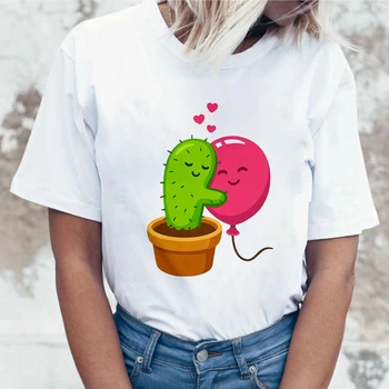 Cactus ballong skriva ut t-tröja kvinnor mode Harajuku Kort Ärm t-shirt Vit storlek personlighet Tshirt kvinnliga Toppar kläder