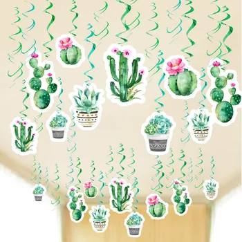 Cactus Part Dekoration Set Hängande Virvlar Latex Ballonger Mjukpapper Tofs Krans Lamadjur Kids Birthday Party Bröllop Dusch