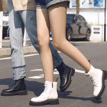 CAMEL Boots för Kvinnor Chunky Stövlar Plattform Kvinnor Äkta Läder Martin Stövlar Dam Skor 2020 Mode Nya Höst Vinter