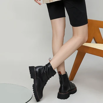 CAMEL Boots för Kvinnor Chunky Stövlar Plattform Kvinnor Äkta Läder Martin Stövlar Dam Skor 2020 Mode Nya Höst Vinter